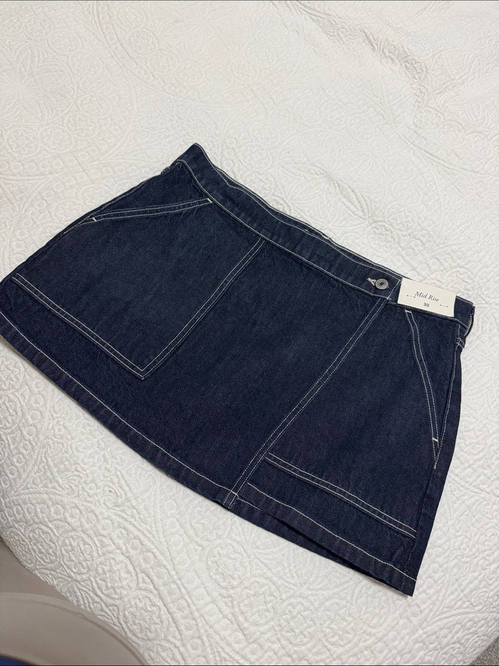Abercrombie & Fitch Dark Indigo Denim Skirt with White Stitching